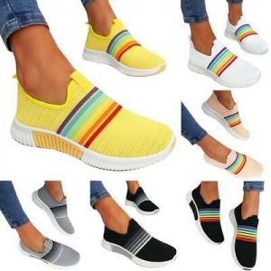 הדרך הקלה לקנייה. נעליים Women Slip On Rainbow Sneakers Trainers Sports Mesh Walking Gym Socks Shoes Size